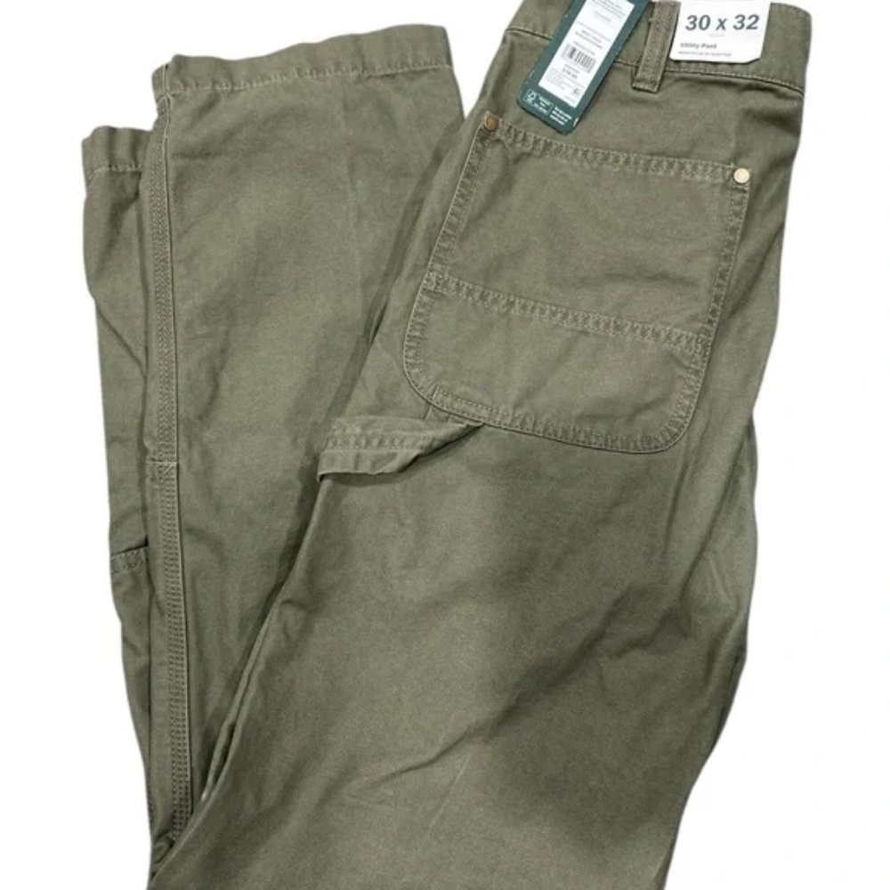 Alpine Design Mens Utility Pants 38x32 Vintage Olive Green Cotton Canvas